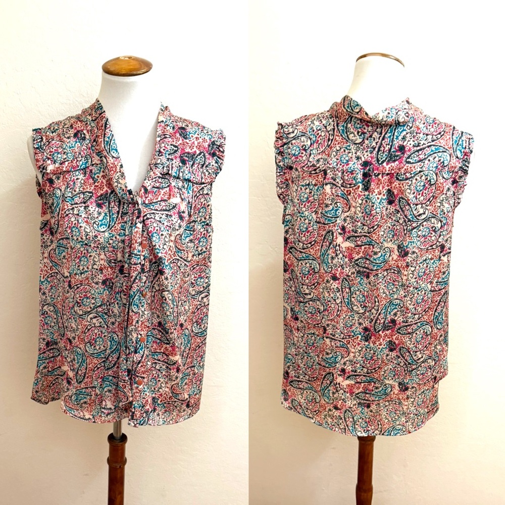 NY Collection Multicolor Paisley Ruffle Blouse